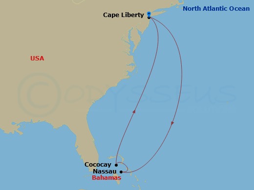 RCL Oasis of the Seas - 7 Night - Perfect Day Cococay & Bahamas - RCL Oasis of the Seas - Starting in Cape Liberty, Nj (Ny Metro), Nassau, Bahamas, Perfect Day Cococay, Bahamas, Cape.. itinerary map