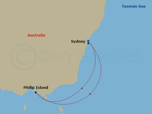 4 Night - Phillip Island - Carnival Adventure - Starting in Sydney AU, Phillip Island, Australia, Sydney AU itinerary map