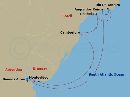 Costa Favolosa - 9 Night - South America from Buenos Aires - Costa Favolosa - Starting in Buenos Aires, Montevideo, Camboriu, Brazil, Ilhabela, Rio De Janeiro, Angra dos Reis,.. itinerary map