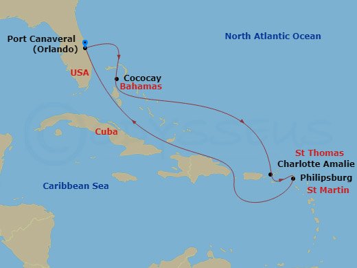 RCL Harmony of the Seas - 7 Night - Perfect Day Cococay & East Carib - RCL Harmony of the Seas - Starting in Orlando (Port Canaveral), Fl, Perfect Day Cococay, Bahamas, Charlotte Amali.. itinerary map
