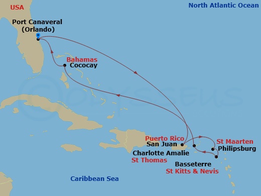 RCL Harmony of the Seas - 9 Night - Perfect Day Cococay Holiday - RCL Harmony of the Seas - Starting in Orlando (Port Canaveral), Fl, San Juan, Puerto Rico, Philipsburg, St Maarten, Ba.. itinerary map