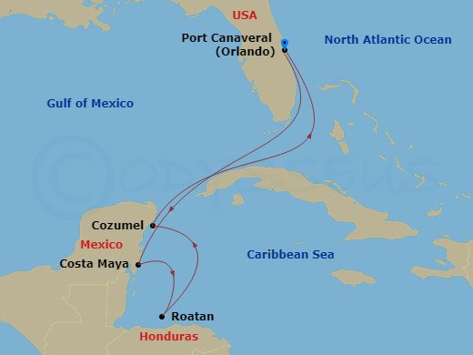 RCL Star of the Seas - 7 Night - Western Caribbean - RCL Star of the Seas - Starting in Orlando (Port Canaveral), Fl, Puerto Costa Maya, Mexico, Roatan, Honduras, Cozumel, Mexico, O.. itinerary map
