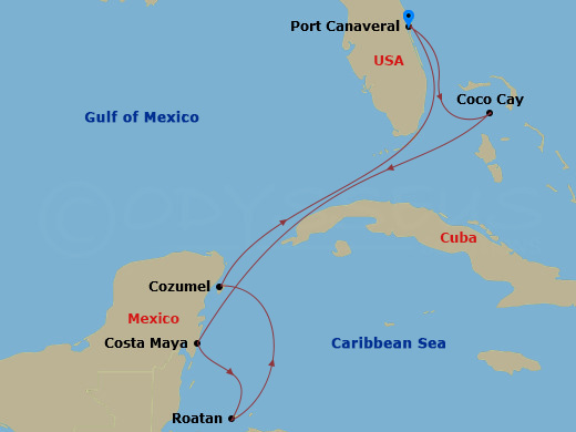 RCL Star of the Seas - 7 Night - Perfect Day Cococay & West Carib - RCL Star of the Seas - Starting in Orlando (Port Canaveral), Fl, Perfect Day Cococay, Bahamas, Puerto Costa Maya,.. itinerary map