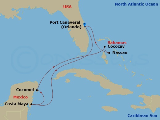 RCL Harmony of the Seas - 7 Night - Perfect Day Cococay & West Carib - RCL Harmony of the Seas - Starting in Orlando (Port Canaveral), Fl, Puerto Costa Maya, Mexico, Cozumel, Mexico, P.. itinerary map