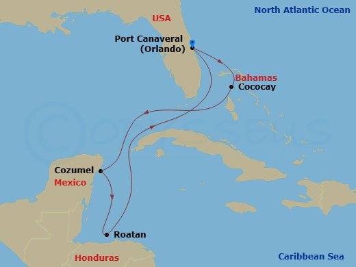 RCL Harmony of the Seas - 7 Night - Perfect Day Cococay & West Carib - RCL Harmony of the Seas - Starting in Orlando (Port Canaveral), Fl, Perfect Day Cococay, Bahamas, Cozumel, Mexico.. itinerary map