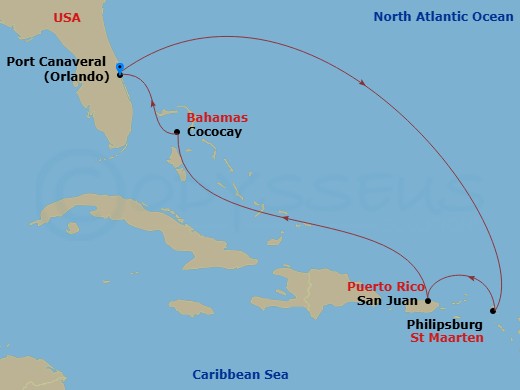 RCL Harmony of the Seas - 7 Night - Perfect Day Cococay & East Carib - RCL Harmony of the Seas - Starting in Orlando (Port Canaveral), Fl, Philipsburg, St Maarten, San Juan, Puerto Ric.. itinerary map