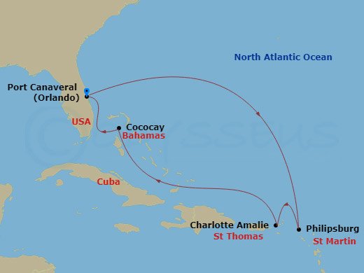 RCL Harmony of the Seas - 7 Night - Perfect Day Cococay & East Carib - RCL Harmony of the Seas - Starting in Orlando (Port Canaveral), Fl, Philipsburg, St Maarten, Charlotte Amalie, St.. itinerary map