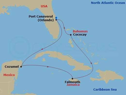 RCL Harmony of the Seas - 7 Night - Perfect Day Cococay & West Carib - RCL Harmony of the Seas - Starting in Orlando (Port Canaveral), Fl, Cozumel, Mexico, Falmouth, Jamaica, Perfect D.. itinerary map