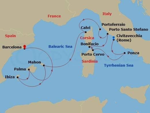 Scenic Ikon - 11 Night - Idyllic Islands of the Mediterranean - Scenic Ikon - Starting in Civitavecchia (Rome), Italy, Ponza, Italy, Porto Cervo, Sardinia, Italy, Bonifacio.. itinerary map
