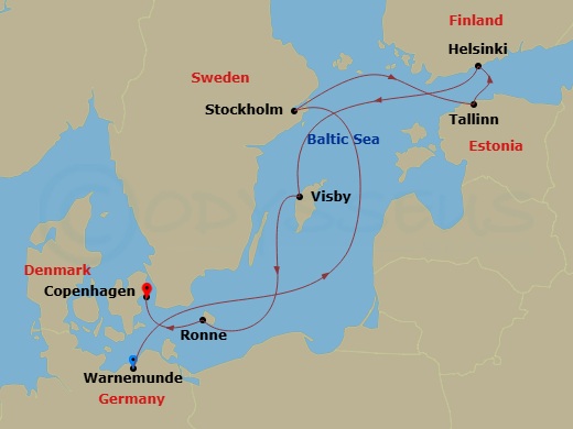 EXPLORA IV - 8 Night - A Journey Through Baltic Capitals & Nordic Elegance - EXPLORA IV - Starting in Berlin / Warnemunde, Stockholm, Tallinn, Helsinki, Visby (Gotland), R.. itinerary map