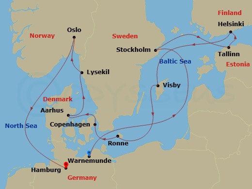 EXPLORA IV - 13 Night - A Journey Through Baltic Capitals & Scandinavian Shores - EXPLORA IV - Starting in Berlin / Warnemunde, Stockholm, Tallinn, Helsinki, Visby (Gotlan.. itinerary map
