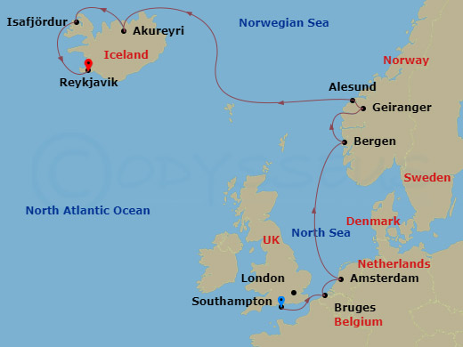 NCL Norwegian Prima Cruise Tours - 14 Night - Tower of London & Garden of England Pre Cruisetour - NCL Norwegian Prima Cruise Tours - Starting in At Hotel, London (Southampton), United Kingdom,.. itinerary map
