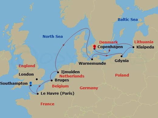 NCL Norwegian Jewel Cruise Tours - 12 Night - Tower of London & Garden of England Pre Cruisetour - NCL Norwegian Jewel Cruise Tours - Starting in At Hotel, London (Southampton), United Kingdom,.. itinerary map