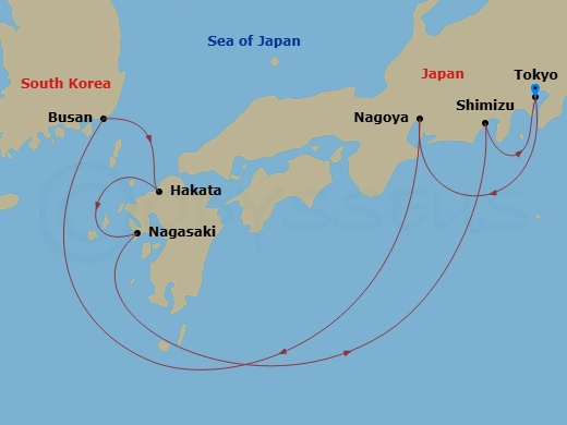 EXPLORA III - 8 Night - A Journey from Island Shores to Historic Harbours - EXPLORA III - Starting in Tokyo, Nagoya, Aichi, Busan (Pusan), Hakata / Fukuoka, Nagasaki, Shimi.. itinerary map