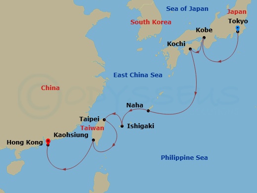 EXPLORA III - 11 Night - A Journey of Beguiling Scenery & Coastal Enchantment - EXPLORA III - Starting in Tokyo, Kobe, Kochi, Naha, Okinawa, Ishigaki Island, Taipei / Keelu.. itinerary map