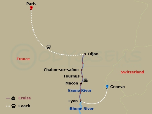AmaCello Cruise Tours - 13 Night - Flavors of Burgundy (Festive Delights) with Geneva Pre-Cruise and Paris Post-Cruise - AmaCello Cruise Tours - Starting in Geneva, Macon, Tournus, C.. itinerary map
