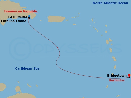 MSC Opera - 3 Night - South Caribbean - MSC Opera - Starting in La Romana, Dominican Republic, Catalina Island, Dominican Republic, Bridgetown, Barbados itinerary map