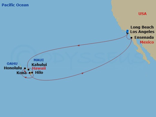 Carnival Legend - 14 Night - Journeys - Hawaii - Carnival Legend - Starting in Long Beach (Los Angeles), Ca, Kahului, Maui, Hi, Hilo, Hawaii, Honolulu, Oahu, Hi, Kona, Hawaii,.. itinerary map