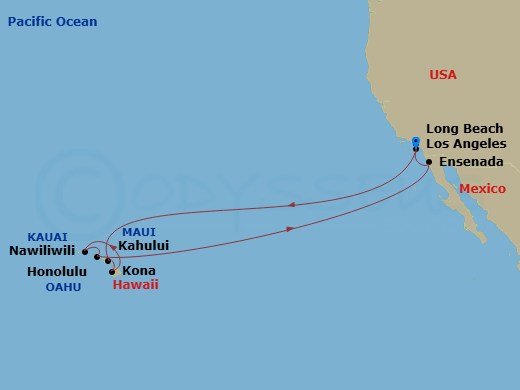 Carnival Legend - 14 Night - Journeys - Hawaii - Carnival Legend - Starting in Long Beach (Los Angeles), Ca, Kahului, Maui, Hi, Kona, Hawaii, Nawiliwili, Kauai, Hi, Honolulu, O.. itinerary map