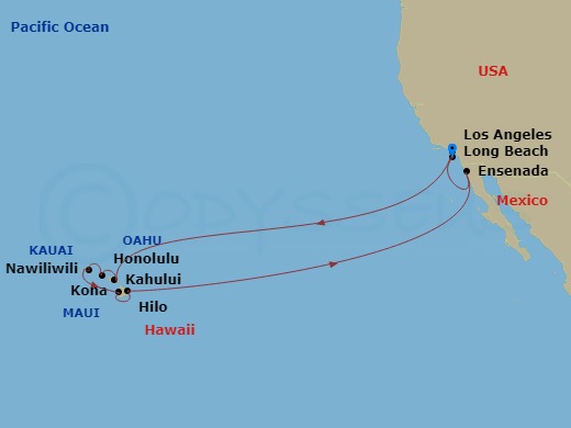 Carnival Radiance - 14 Night - Journeys - Hawaii - Carnival Radiance - Starting in Long Beach (Los Angeles), Ca, Kahului, Maui, Hi, Honolulu, Oahu, Hi, Nawiliwili, Kauai, Hi, Hil.. itinerary map