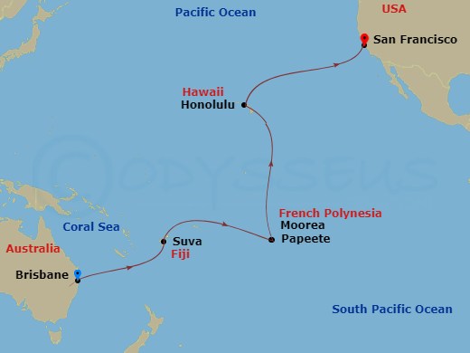 Carnival Luminosa - 21 Night - Journeys Tahiti & Pacific Islands - Carnival Luminosa - Starting in Brisbane, Australia, Suva, Fiji, Cross International Dateline, Papeete, Tahiti,.. itinerary map