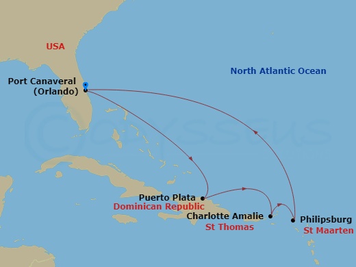 Celebrity Apex - 7 Night - St. Thomas & St. Maarten Cruise - Celebrity Apex - Starting in Orlando (Port Canaveral), Fl, Puerto Plata, Dominican Republic, Charlotte Amalie, St.. itinerary map