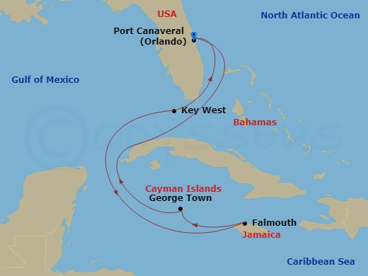 Celebrity Apex - 7 Night - Key West, Cayman & Jamaica - Celebrity Apex - Starting in Orlando (Port Canaveral), Fl, Key West, Florida, Falmouth, Jamaica, George Town, Grand Cay.. itinerary map