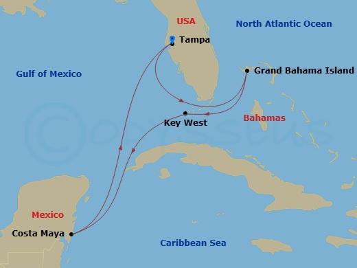 Celebrity Constellation - 7 Night - Key West, Mexico & Bahamas - Celebrity Constellation - Starting in Tampa, Florida, Grand Bahama Island, Bahamas, Key West, Florida, Puerto Costa May.. itinerary map