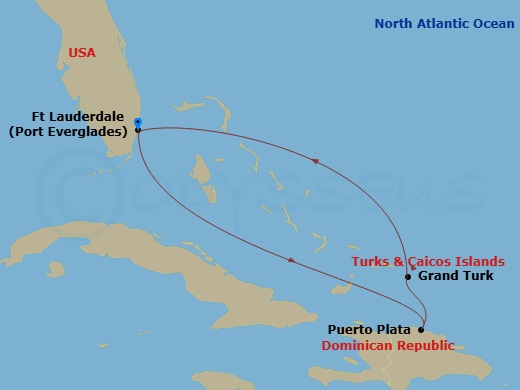 Celebrity Summit - 5 Night - Grand Turk & Puerto Plata - Celebrity Summit - Starting in Fort Lauderdale, Florida, Puerto Plata, Dominican Republic, Grand Turk, Turks and Caicos,.. itinerary map