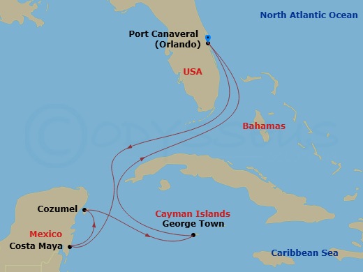 Celebrity Apex - 7 Night - Mexico & Grand Cayman Cruise - Celebrity Apex - Starting in Orlando (Port Canaveral), Fl, Puerto Costa Maya, Mexico, Cozumel, Mexico, George Town, G.. itinerary map