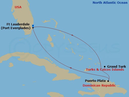 Celebrity Summit - 5 Night - Grand Turk & Puerto Plata - Celebrity Summit - Starting in Fort Lauderdale, Florida, Grand Turk, Turks and Caicos, Puerto Plata, Dominican Republic,.. itinerary map