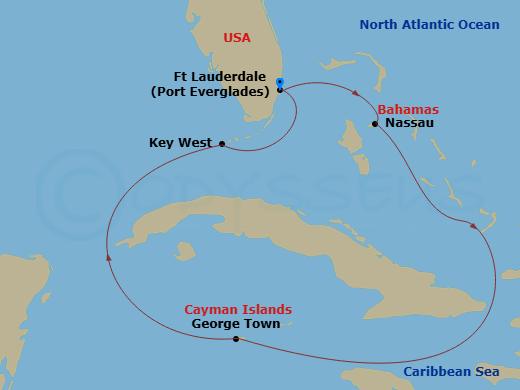 Celebrity Silhouette - 6 Night - Key West, Mexico & Bahamas - Celebrity Silhouette - Starting in Fort Lauderdale, Florida, Nassau, Bahamas, George Town, Grand Cayman, Key West, Flor.. itinerary map