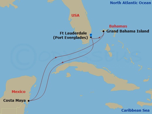 Celebrity Summit - 5 Night - Mexico & Bahamas Cruise - Celebrity Summit - Starting in Fort Lauderdale, Florida, Puerto Costa Maya, Mexico, Grand Bahama Island, Bahamas, Fort Lau.. itinerary map