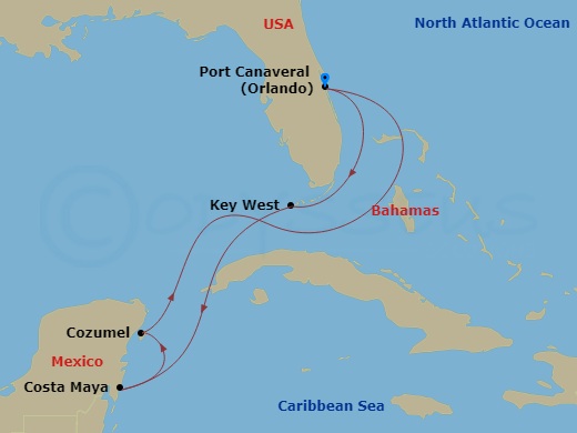Celebrity Apex - 7 Night - Mexico & Key West Cruise - Celebrity Apex - Starting in Orlando (Port Canaveral), Fl, Key West, Florida, Puerto Costa Maya, Mexico, Cozumel, Mexico,.. itinerary map