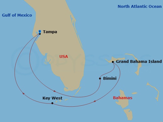 Celebrity Constellation - 7 Night - Key West & Bahamas Cruise - Celebrity Constellation - Starting in Tampa, Florida, Bimini, Bahamas, Grand Bahama Island, Bahamas, Key West, Florida,.. itinerary map