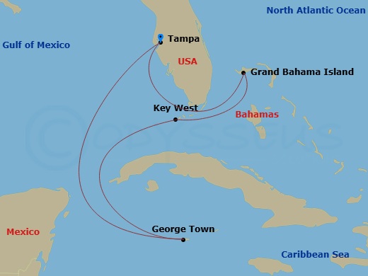 Celebrity Constellation - 7 Night - Key West, Grand Cayman & Bahamas - Celebrity Constellation - Starting in Tampa, Florida, George Town, Grand Cayman, Key West, Florida, Grand Bahama.. itinerary map