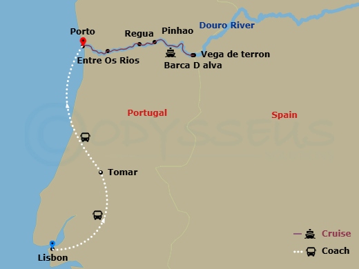 AmaSintra Cruise Tours - 10 Night - Enticing Douro with Lisbon Pre-Cruise - AmaSintra Cruise Tours - Starting in Lisbon, Tomar, Porto, Entre-os-Rios, Regua, Pinhao, Vega de Terron, Ba.. itinerary map