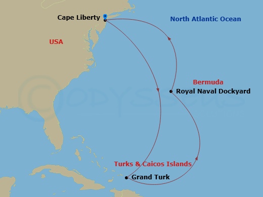 RCL Independence of the Seas - 8 Night - Bermuda & Eastern Caribbean - RCL Independence of the Seas - Starting in Cape Liberty, Nj (Ny Metro), Grand Turk, Turks and Caicos, Royal Naval Dock.. itinerary map