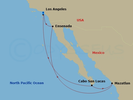 RCL Navigator of the Seas - 7 Night - Mexican Riviera Cruise - RCL Navigator of the Seas - Starting in Los Angeles, California, Cabo San Lucas, Mexico, Mazatlan, Mexico, Ensenada, Mexico.. itinerary map