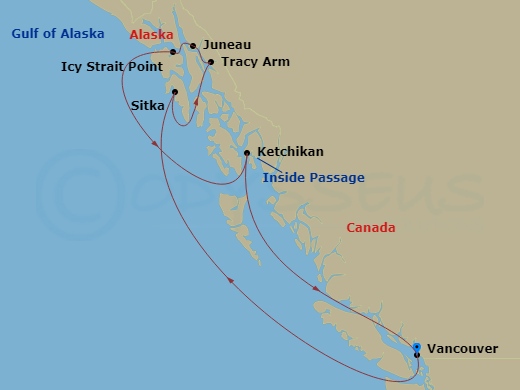 RCL Serenade of the Seas - 7 Night - Alaska Inside Passage Cruise - RCL Serenade of the Seas - Starting in Vancouver, British Columbia, Inside Passage (Cruising), Sitka, Alaska, Tracy A.. itinerary map