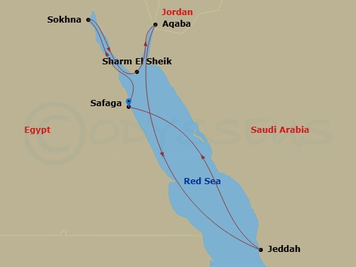 EXPLORA II - 9 Night - A Journey of Egyptian Wonders & Captivating Archaeological Icons - EXPLORA II - Starting in Luxor (Safaga), Sokhna, Sharm El-Sheikh, Aqaba (Petra),.. itinerary map