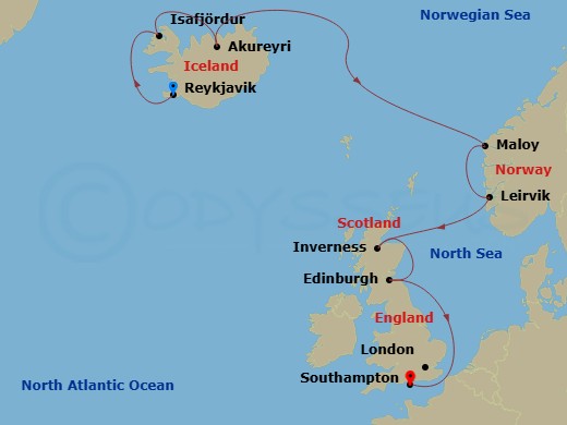 NCL Norwegian Star Cruise Tours - 13 Night - Reykjavik, Golden Circle, Sky Lagoon & Iava Tunnel Pre Cruisetour Package - NCL Norwegian Star Cruise Tours - Starting in At Hotel, Reykjavik, Icel.. itinerary map