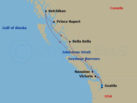 HAL Noordam - 7 Night - Great Bear Rainforest - HAL Noordam - Starting in Seattle, Washington, Ketchikan, Alaska, Prince Rupert, British Columbia, Canada, Scenic cruising G.. itinerary map