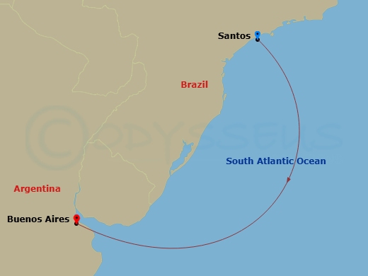 Costa Favolosa - 3 Night - South America from Santos to Buenos Aires - Costa Favolosa - Starting in Santos, Brazil, Buenos Aires, Argentina itinerary map