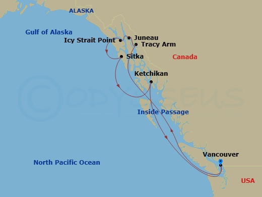 RCL Serenade of the Seas - 7 Night - Alaska Inside Passage Cruise - RCL Serenade of the Seas - Starting in Vancouver, British Columbia, Inside Passage (Cruising), Tracy Arm Fjords and G.. itinerary map