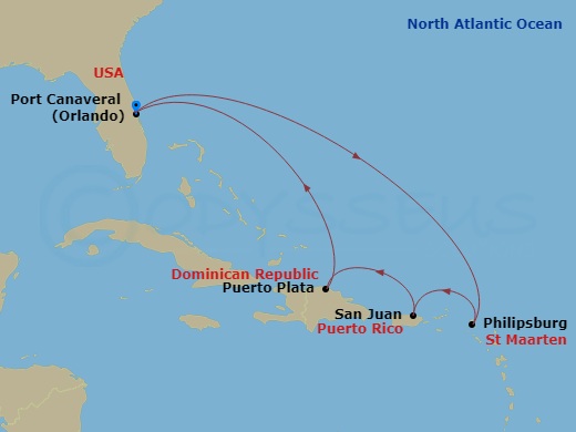 Celebrity Apex - 7 Night - St. Thomas & St. Maarten Cruise - Celebrity Apex - Starting in Orlando (Port Canaveral), Fl, Philipsburg, St Maarten, San Juan, Puerto Rico, Puerto.. itinerary map