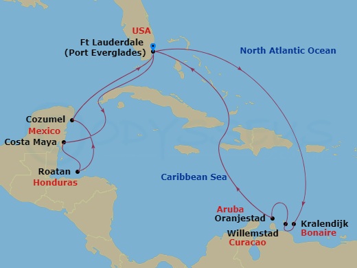 Majestic Princess - 14 Night - Eastern / Western Caribbean Adventurer - Majestic Princess - Starting in Fort Lauderdale, Florida, Roatan (Mahogany Bay, Honduras), Belize City, Be.. itinerary map