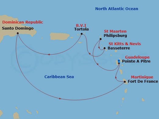 Costa Favolosa - 7 Night - Western Caribbean from Pointe a Pitre - Costa Favolosa - Starting in Pointe-a-Pitre, St Maarten (Philipsburg), Basseterre, Tortola (Road Harbour), S.. itinerary map