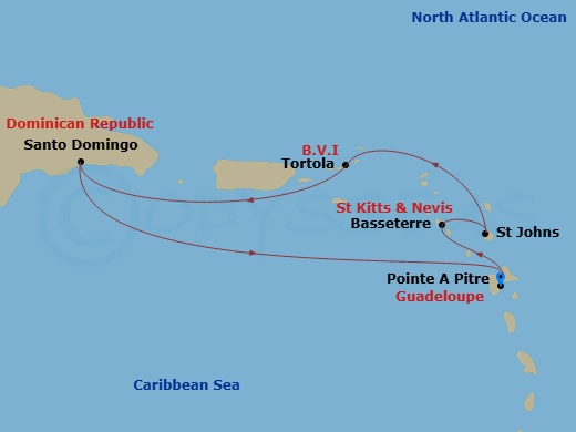 Costa Favolosa - 6 Night - Western Caribbean from Pointe a Pitre - Costa Favolosa - Starting in Pointe-a-Pitre, Basseterre, St Johns AG, Antigua, Tortola (Road Harbour), Santo.. itinerary map