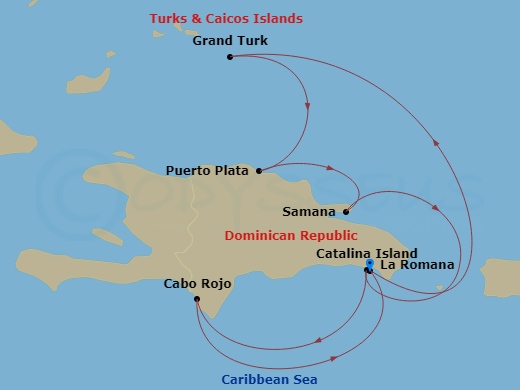 Costa Pacifica - 7 Night - Western Caribbean from Casa De Campo / La Romana - Costa Pacifica - Starting in Casa De Campo / La Romana, Grand Turks, Puerto Plata, Dominican Repu.. itinerary map
